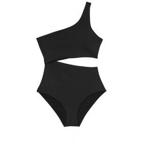 Black One-Shoulder Women Swim One Piece